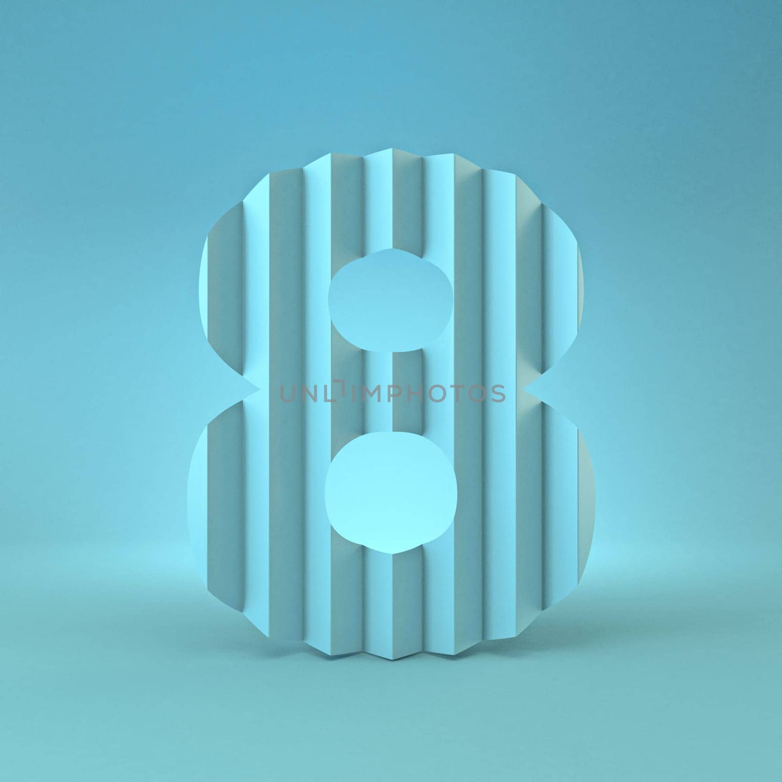 Cold blue font Number 8 EIGHT 3D render illustration on blue background
