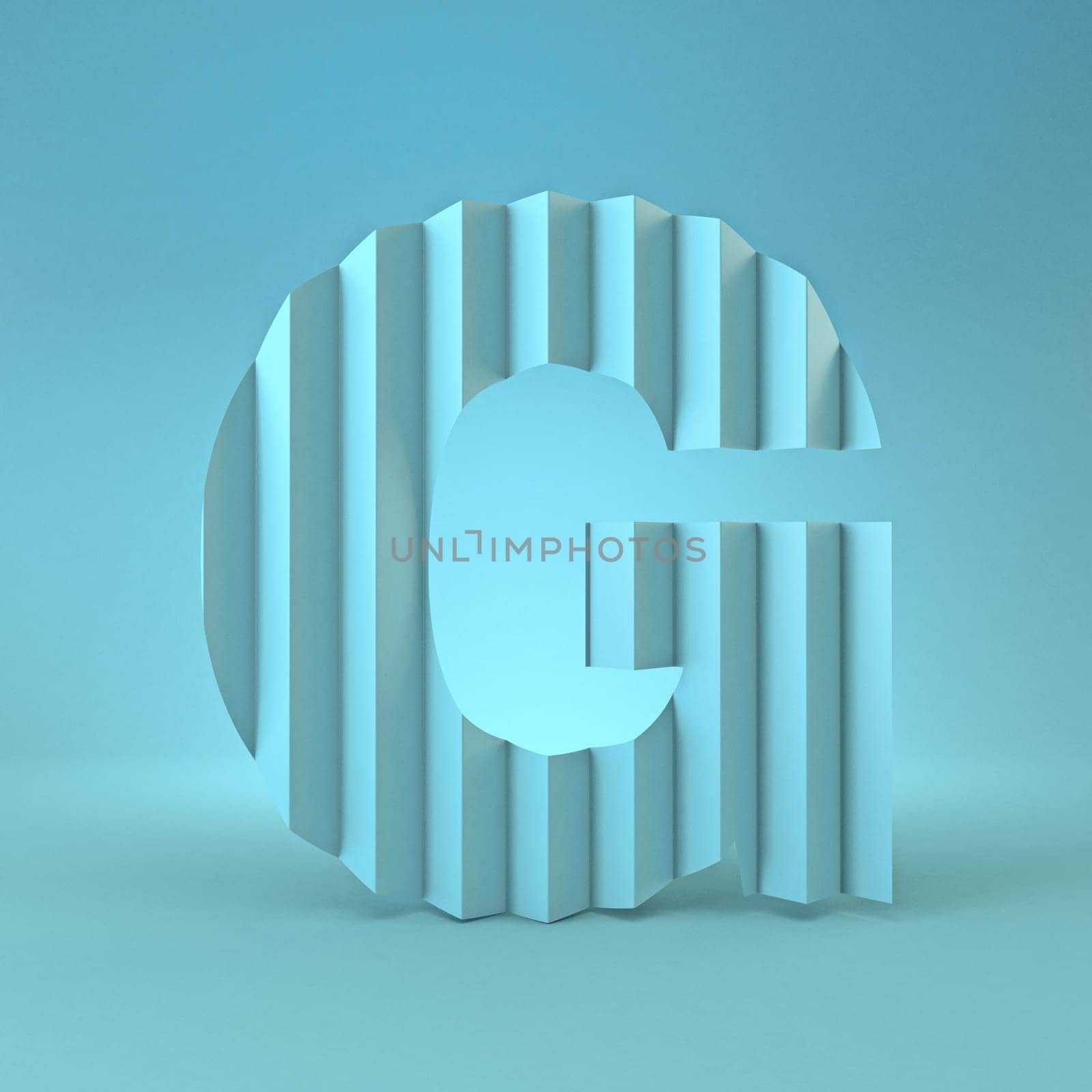 Cold blue font Letter G 3D render illustration on blue background