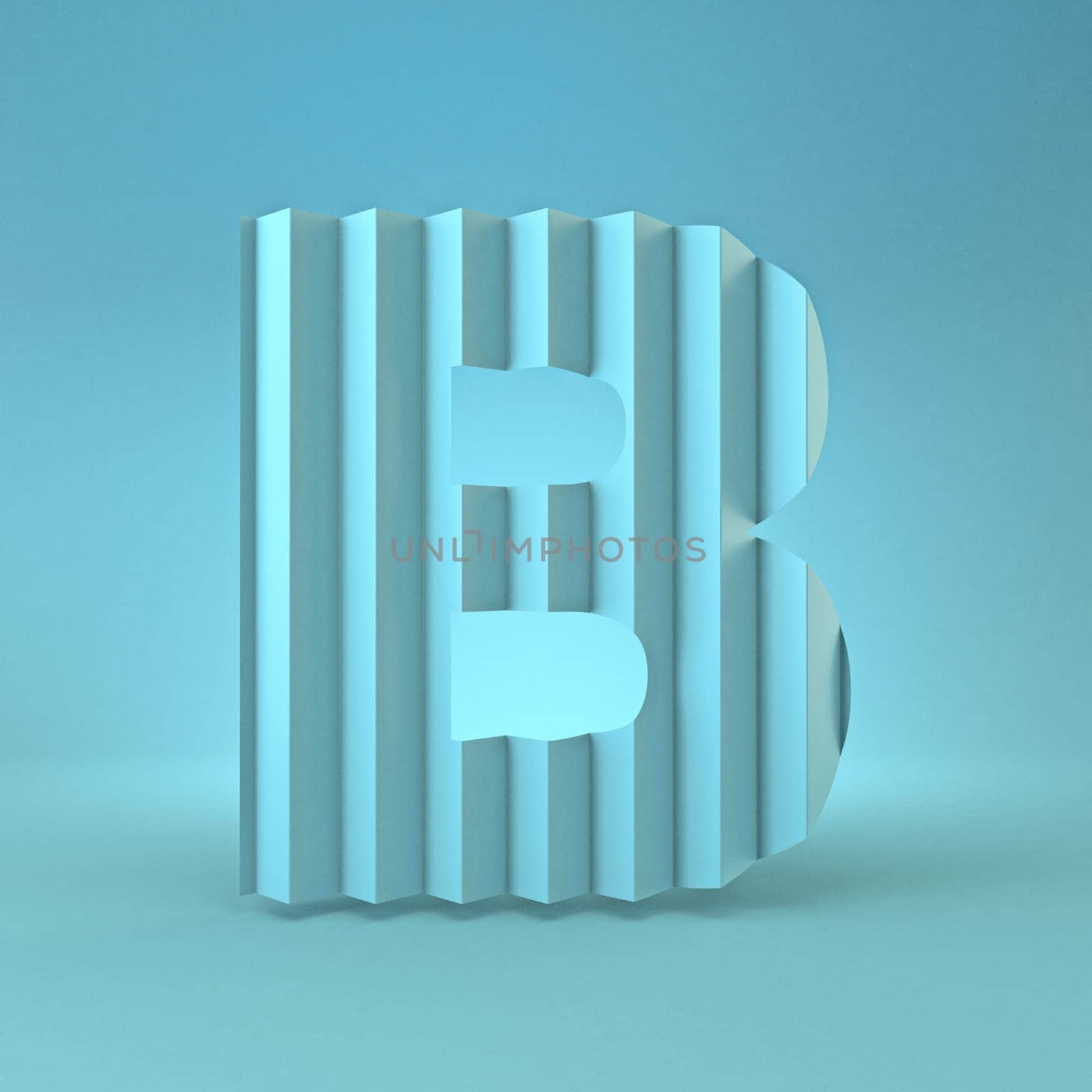 Cold blue font Letter B 3D render illustration on blue background