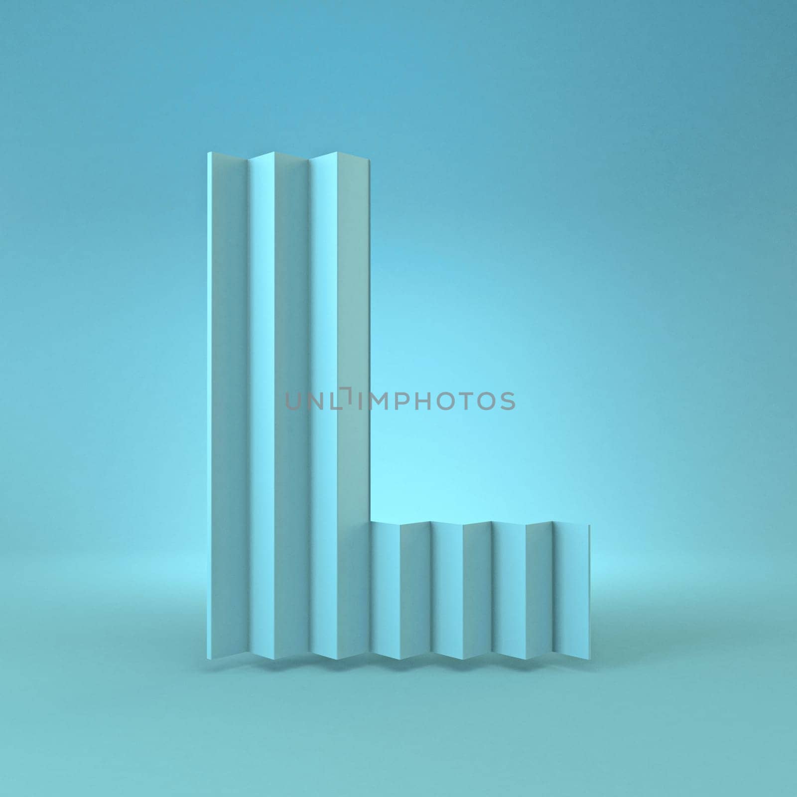 Cold blue font Letter L 3D render illustration on blue background