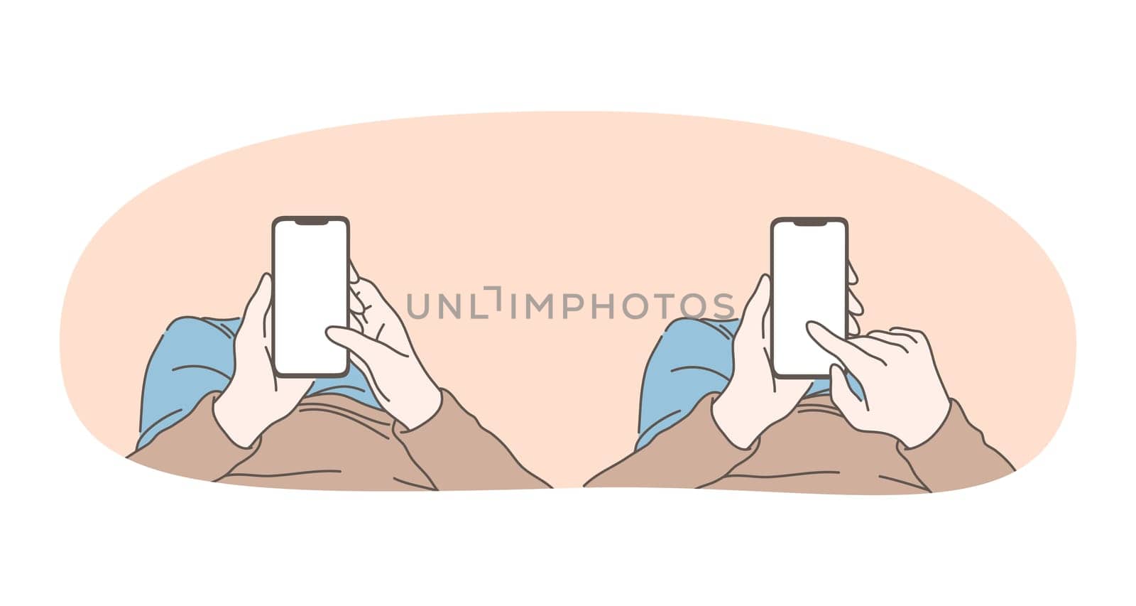 Online communication on smartphone, chatting concept. Hands of man with smartphone chatting, searching information in internet, calling, dating or communicating online