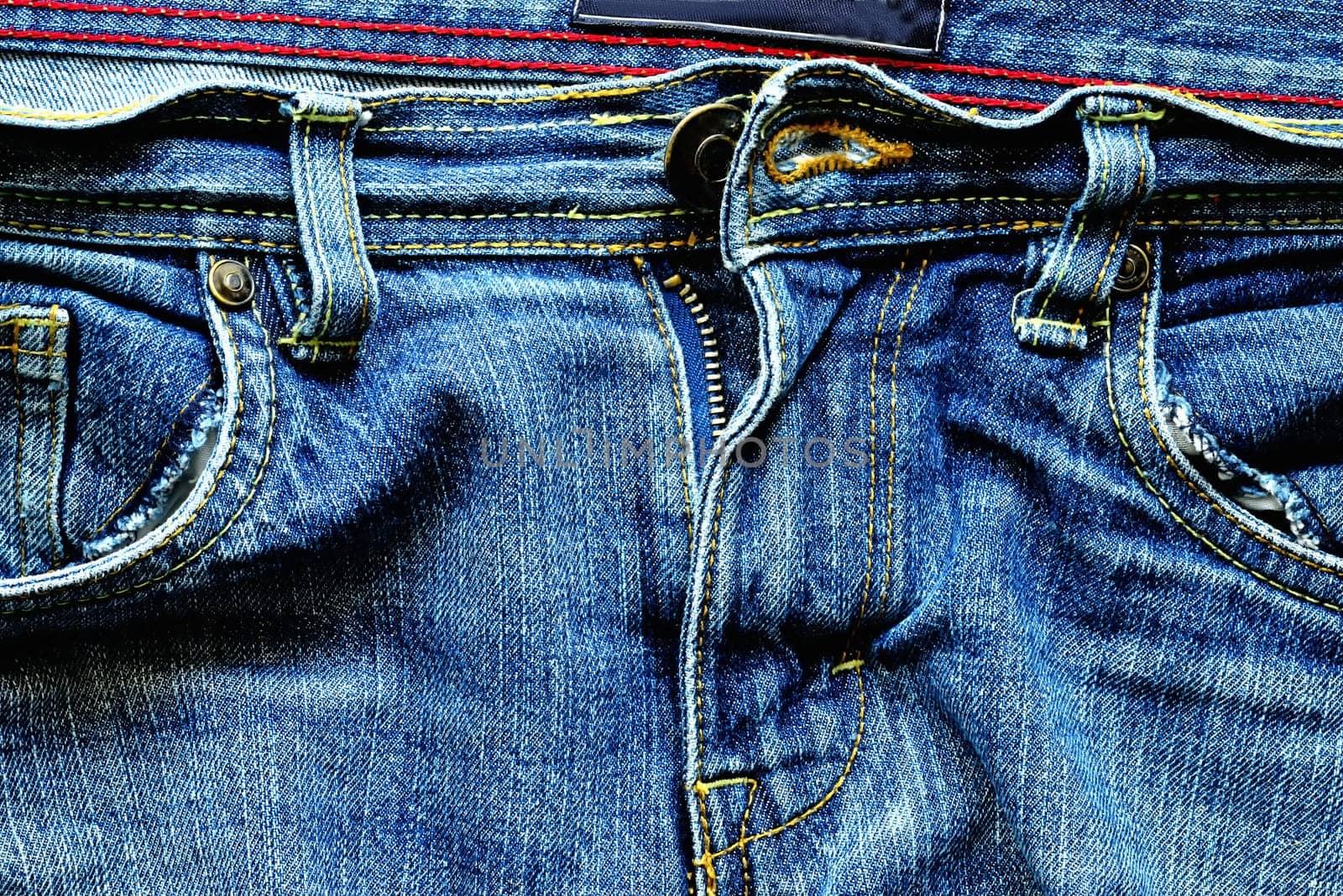 jeans, frontside with zipper and bags