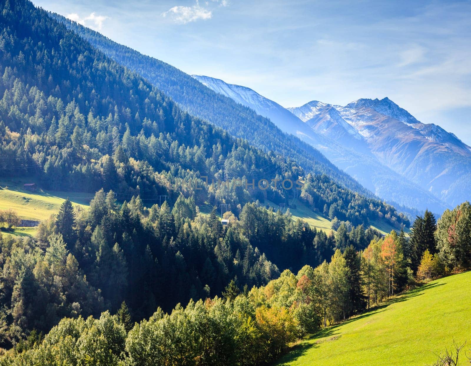 Scenic view of a valley in the Swiss Alps in summer