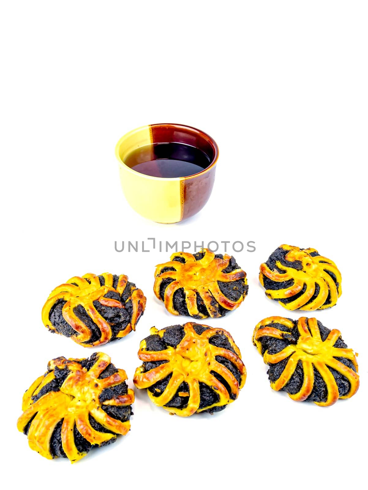 Baking with poppy seeds on a white background. Food photo. Dessert. Kitchen. Place for text.