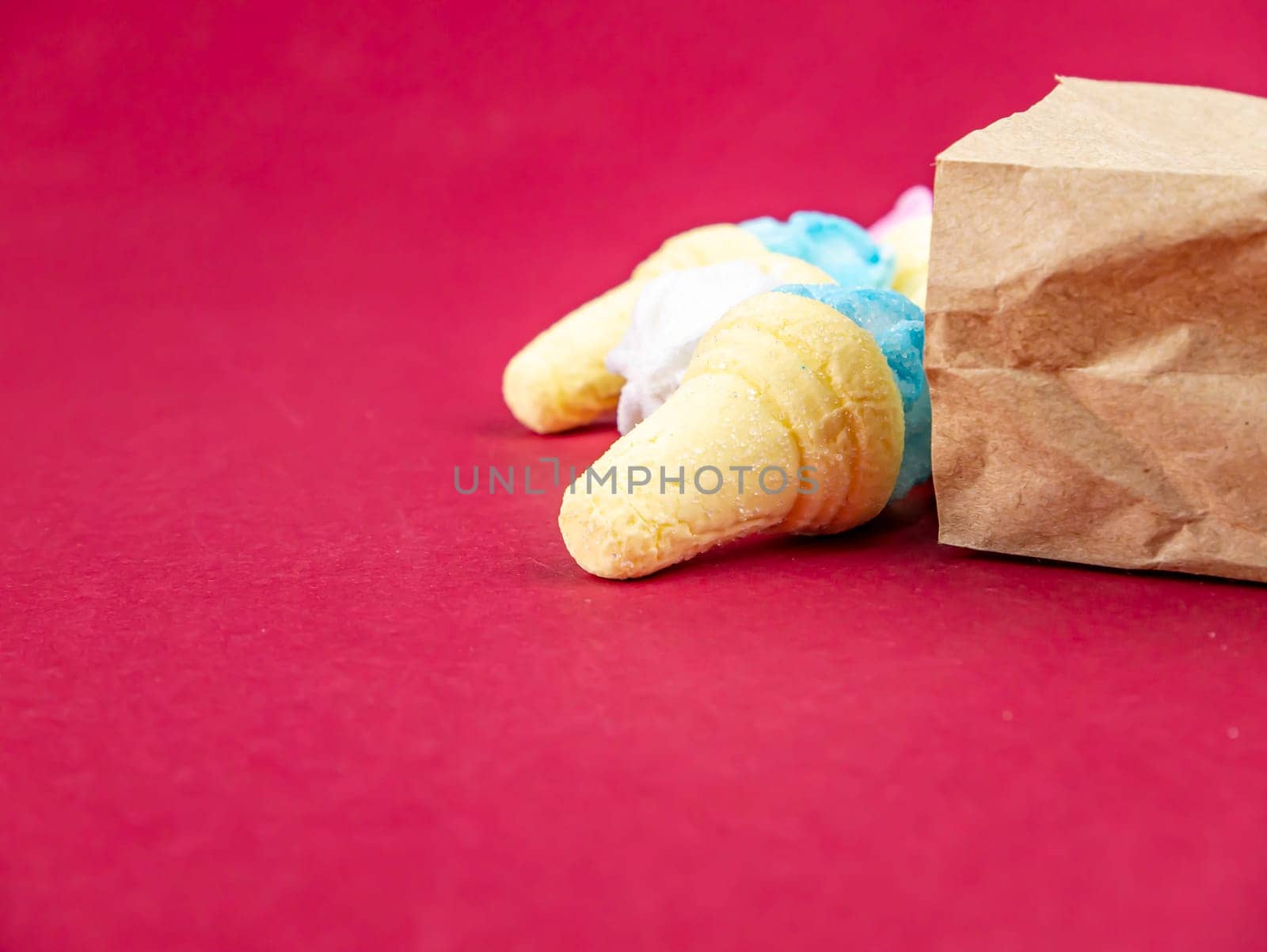 Ice cream in a cup on a red background. Food photo. Place for text.