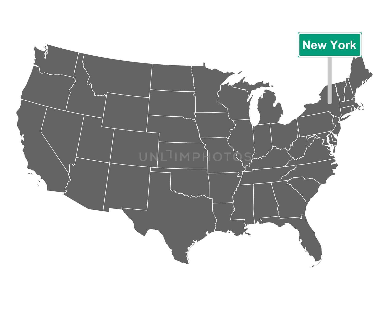 New York state limit sign and map of USA