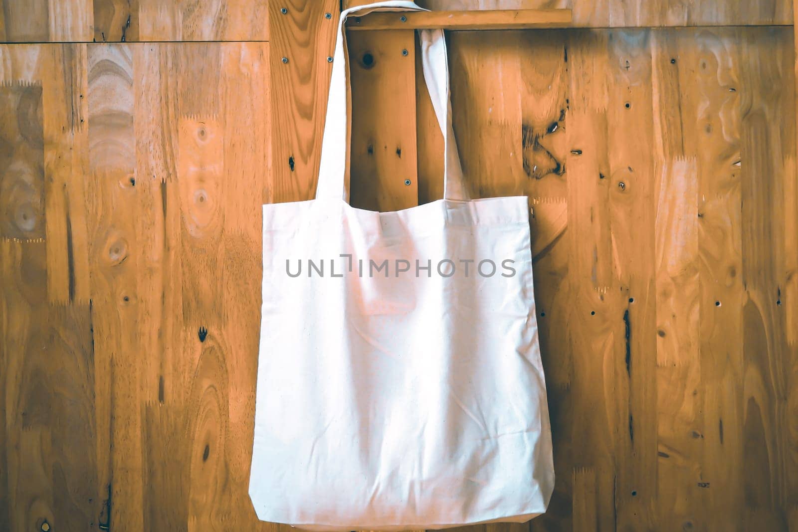 white cotton linen shopping bag tote on old wood nature background save world save earth go green concept living life idea