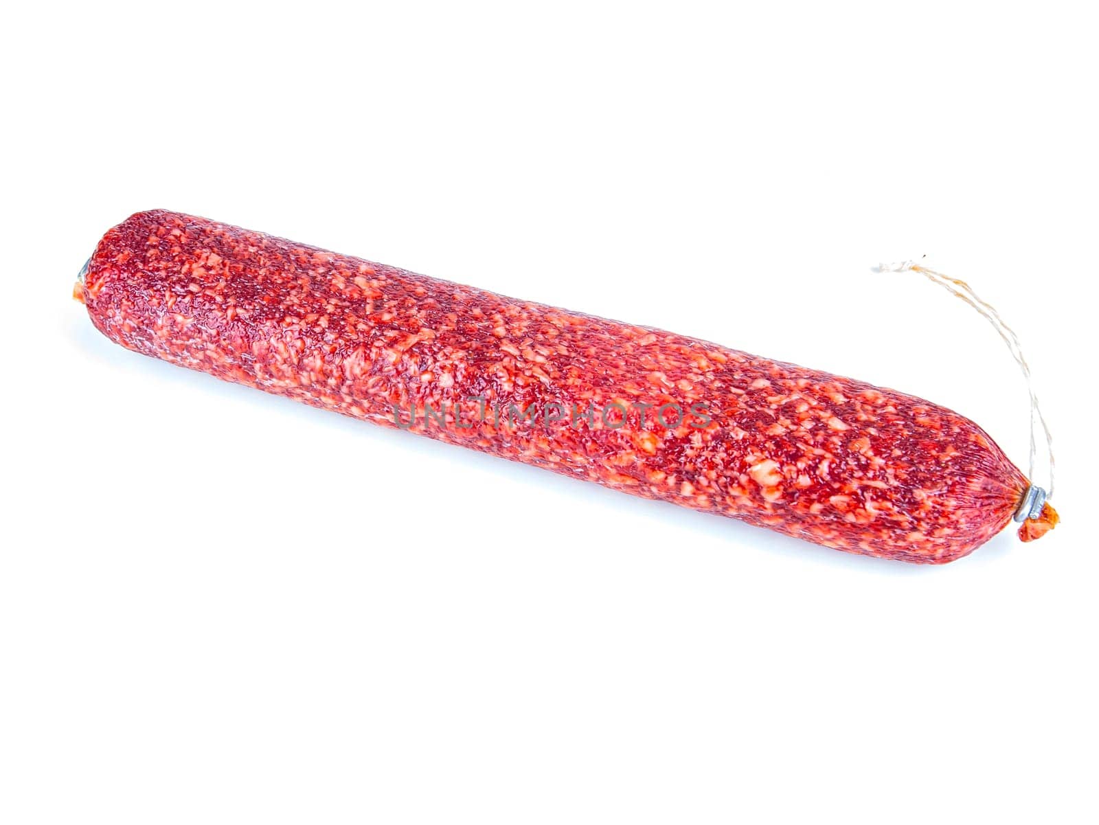 Meat product sausage on a white background. Pork sausage. Beef meat. Home kitchen. Fatty food. Unhealthy food. Calories. Showcase of a butcher's shop. White background.