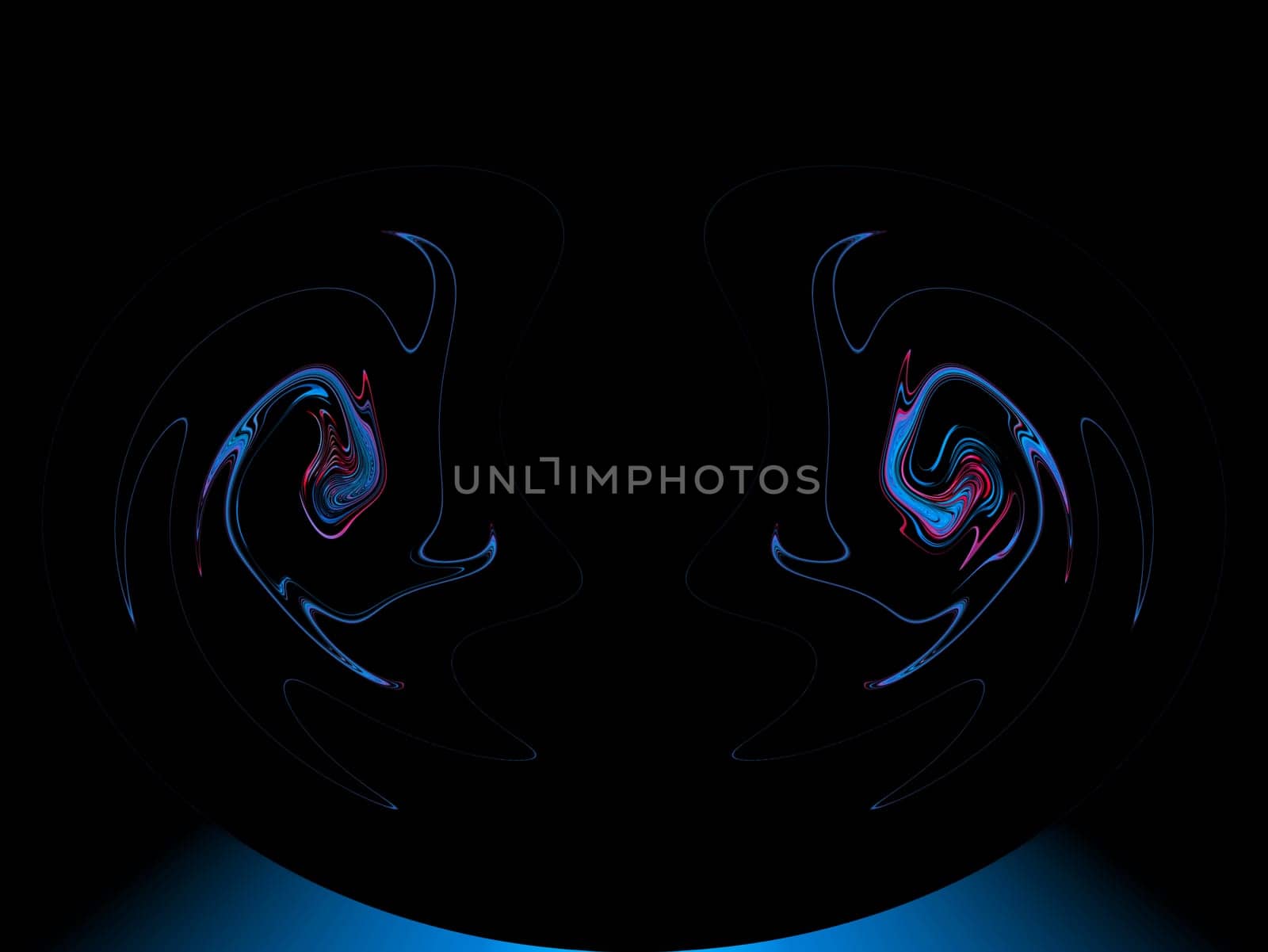 Abstract illustration of red and blue distortion of outer space. Blue and red streaks on a black background. Spirals of galaxies. Fantastic illustration. Space. Astronomy. Background image.