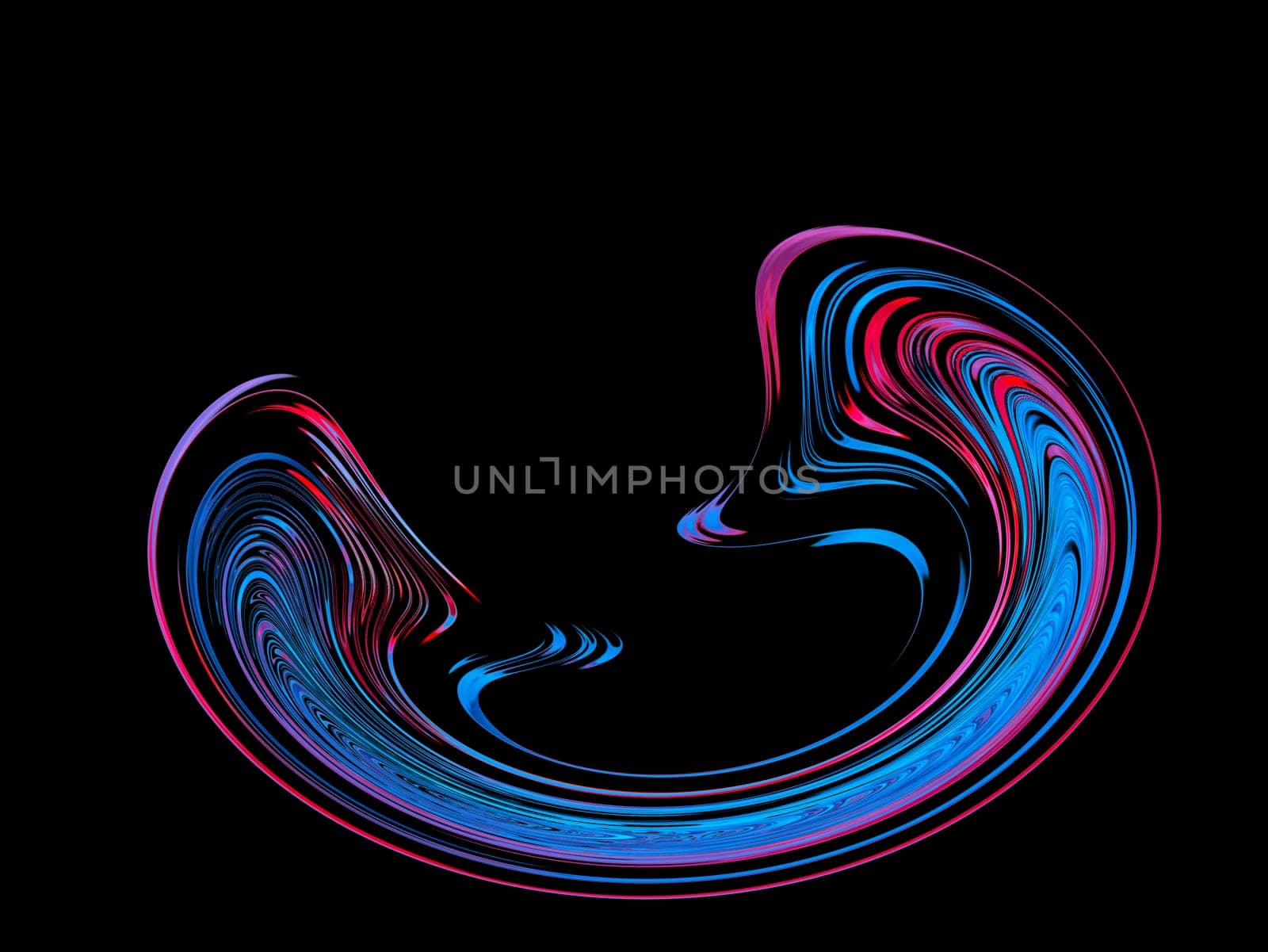 Abstract illustration of red and blue distortion of outer space. Blue and red streaks on a black background. Spirals of galaxies. Fantastic illustration. Space. Astronomy. Background image.