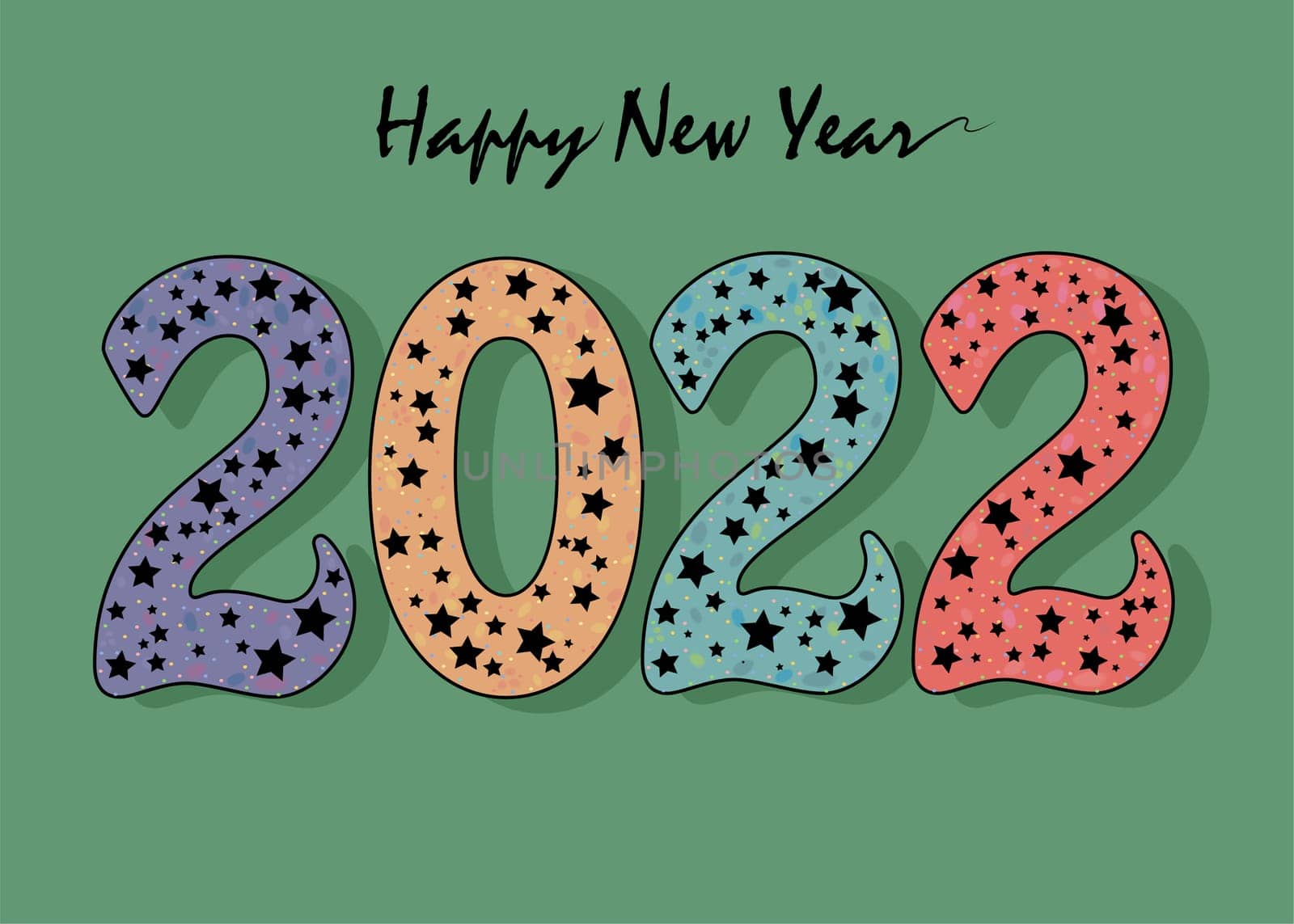 Happy New year 2022 with gothic black stars. illustration