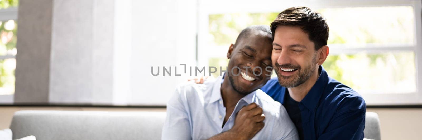 Romantic Happy Gay Couple Relaxing On Couch
