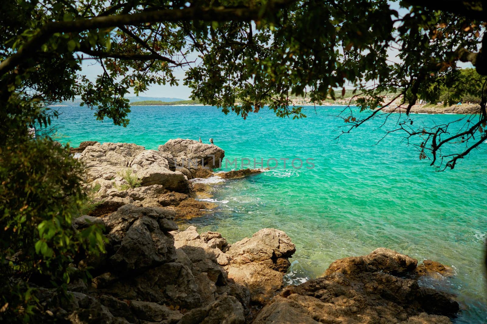 Rocky coast of the Adriatic Sea on the island of Krk near the town of the same name Krk in Croatia