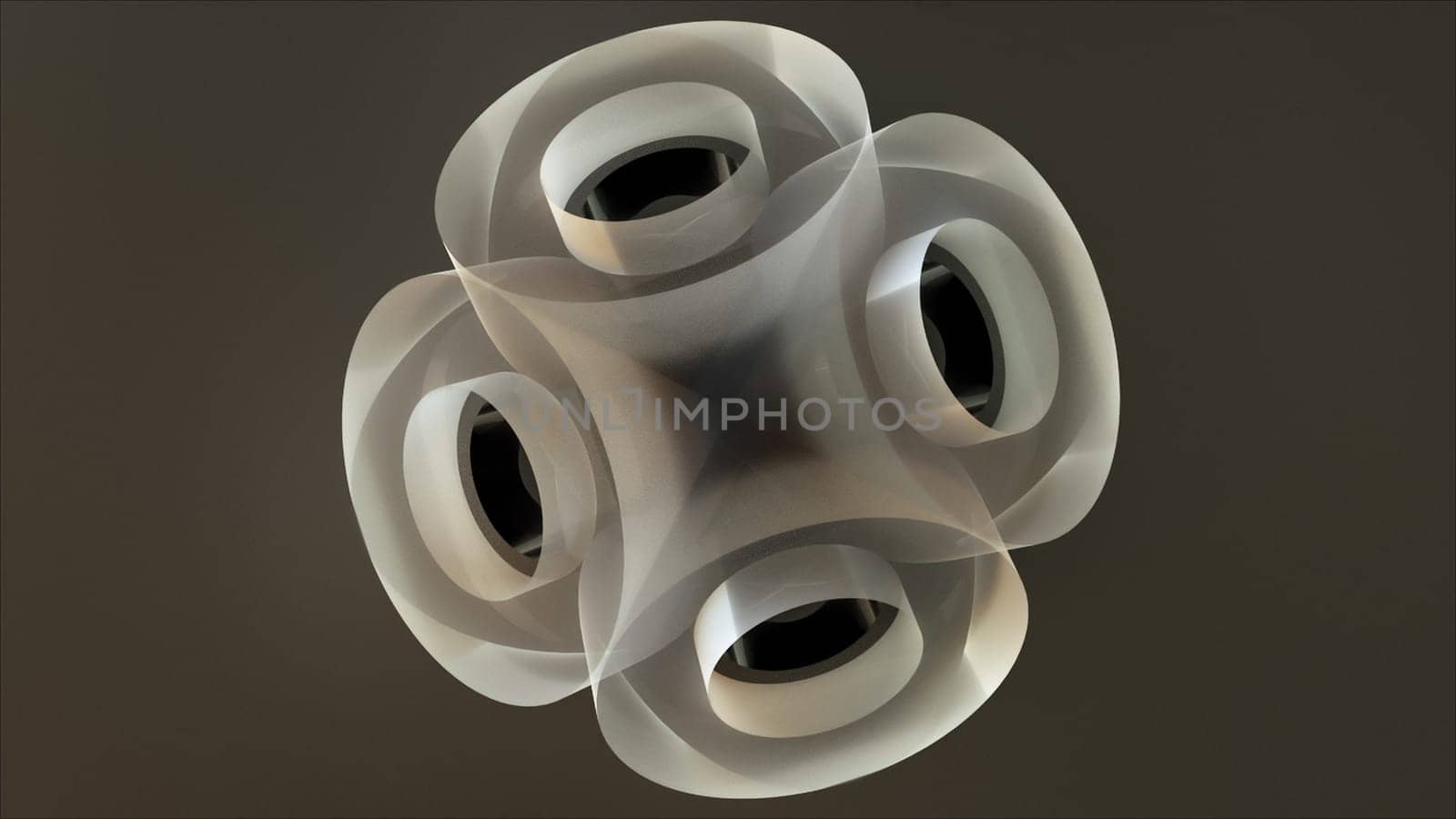 Futuristic stripes wrapping around 3d render of realistic square. Dynamic cyber presentation with vibrant gradient. Modern curly minimalism in strict decoration style