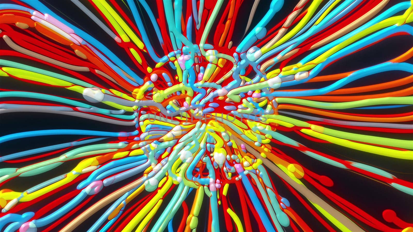 Fractal detonation 3d render of supernova in space. Chaotic arrows flying in all directions. Futuristic light from lines in digital geometric presentation of foundation of universe