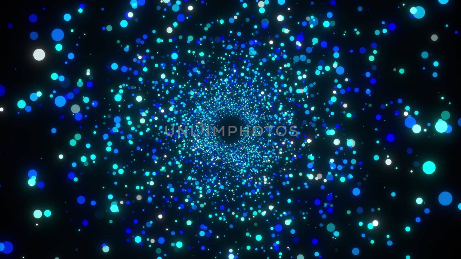 Tunnel of sparkling particles. 3D rendering abstract space, computer generated backdrop