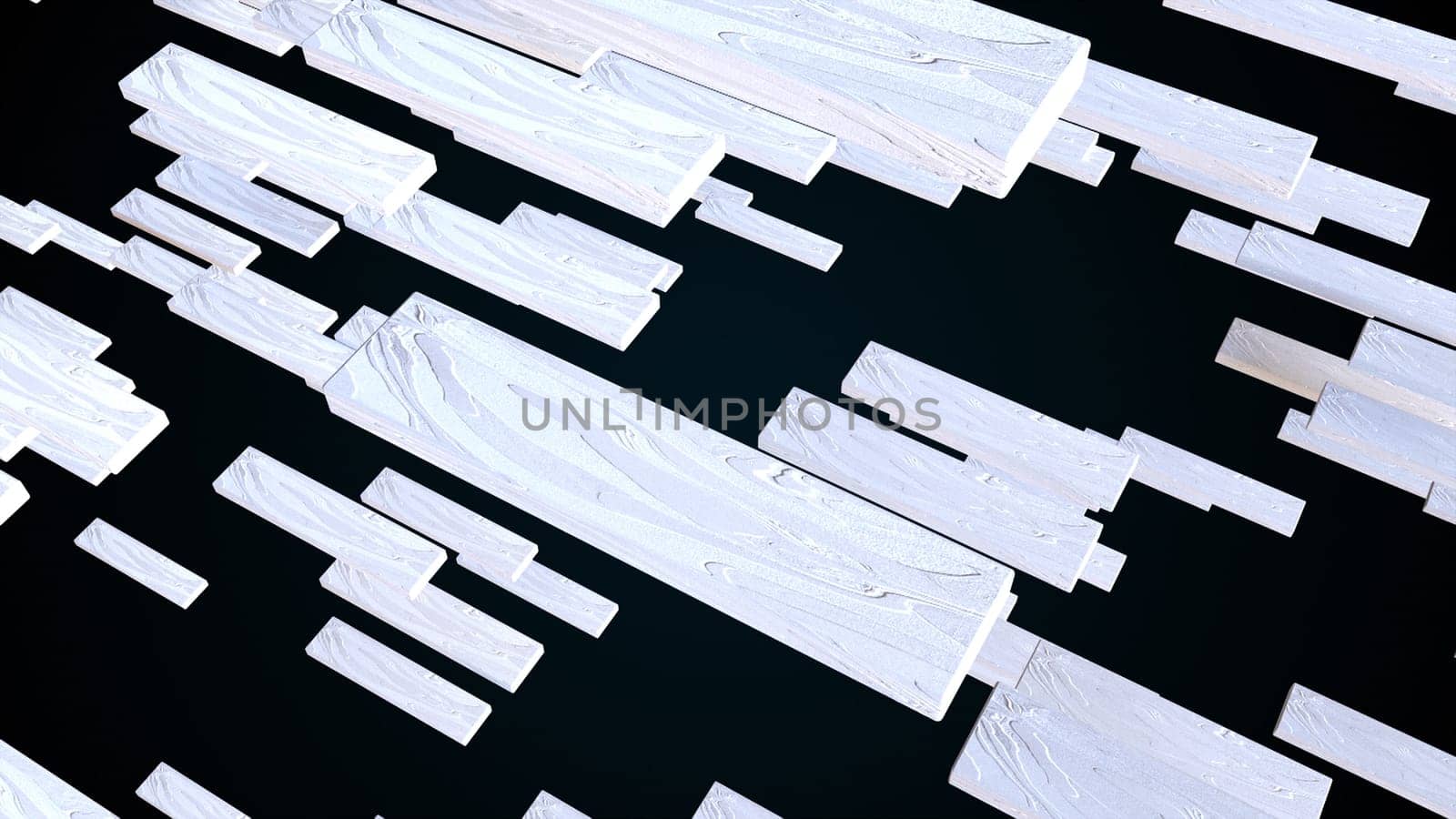 Flying random stream 3d render of rectangular boards. Marble slabs in building frame motion. Natural surface tracery with fibrous curves. Construction interior decoration.