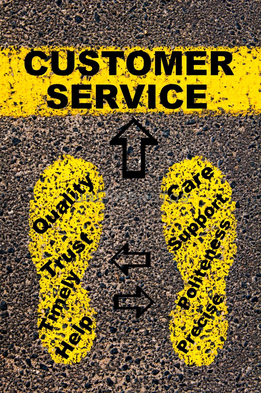 Conceptual image with yellow paint footsteps on the road in front of horizontal line over asphalt stone background. Word XXXXXXXX