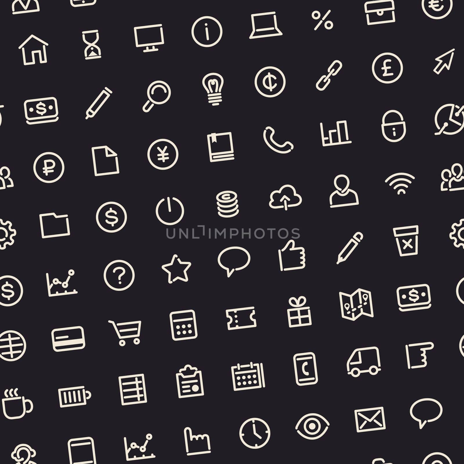 Dark Seamless Business Background with Line Icons. Editable Pattern in Swatches. Clipping paths included in additional jpg format.