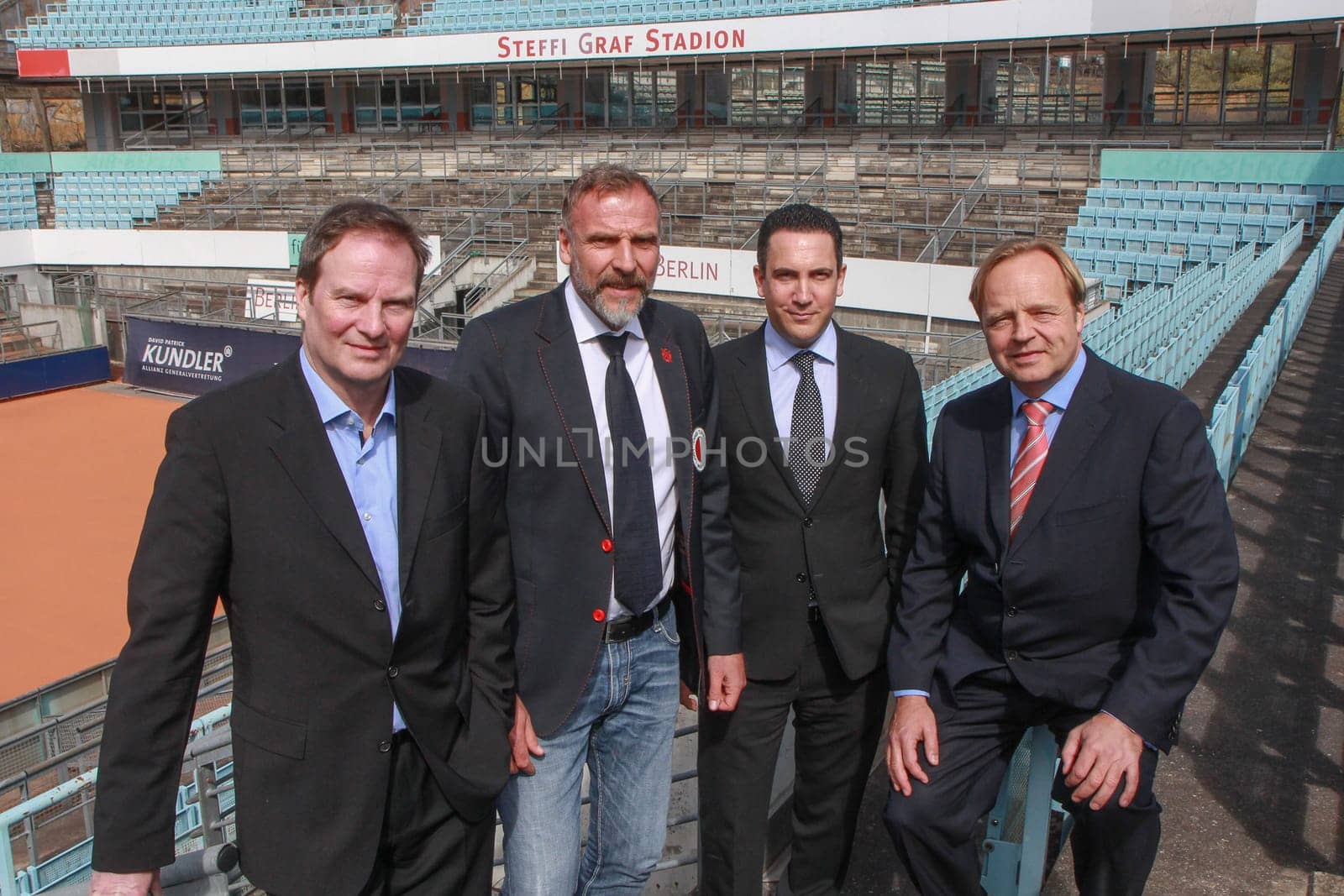 Frank Lichte (Technical Director),Markus Zoecke (Tournament Director),Patrick-David Kundler (Main Sponsor) and Werner Ellerkmann (Praesident LTTC Rot-Weiss) at Steffi Graf Stadion Berlin,PK Allianz Kundler Grand Champions,LTTC Rot-Weiss,Berlin,14.04.2015