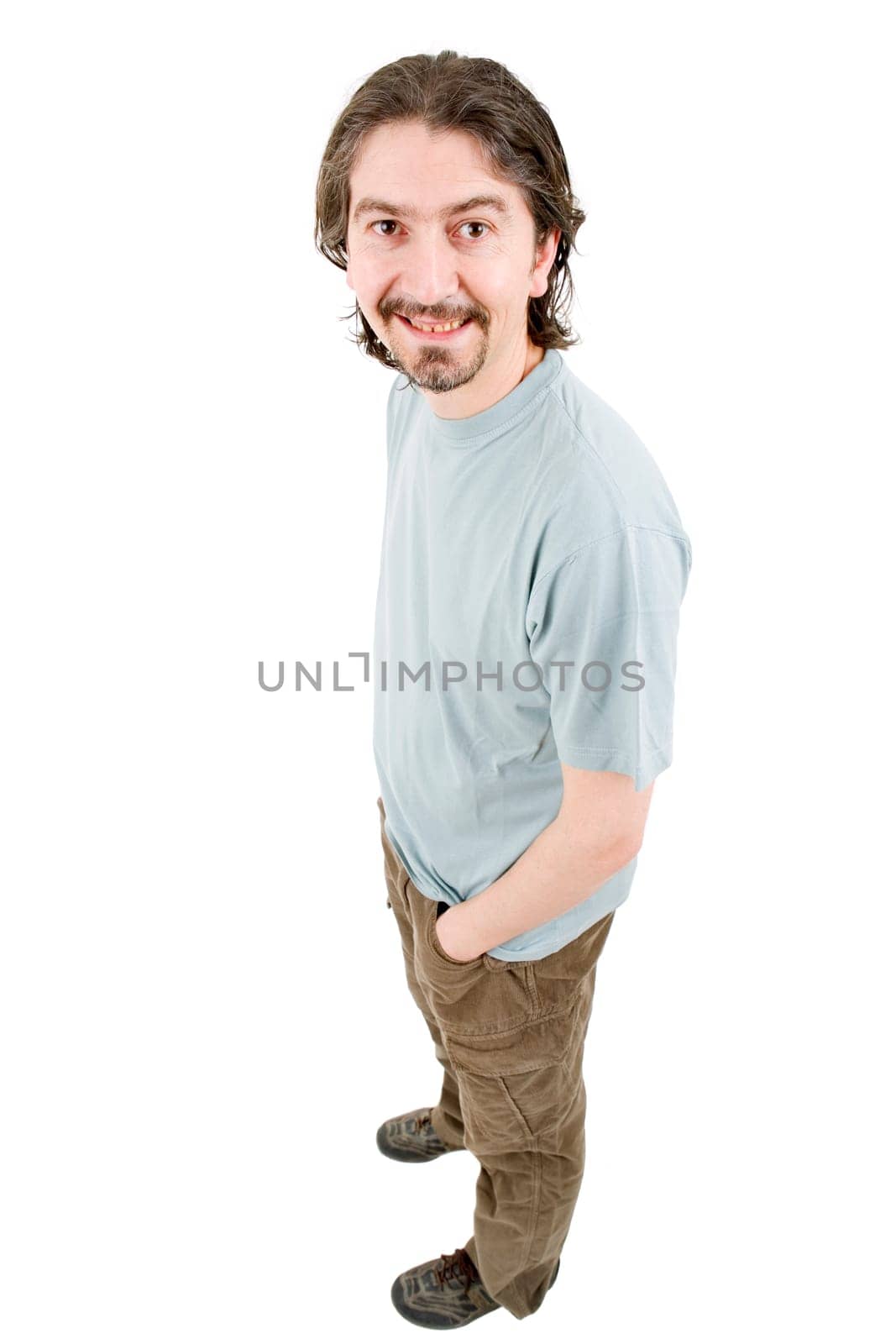 young casual man full body in a white background