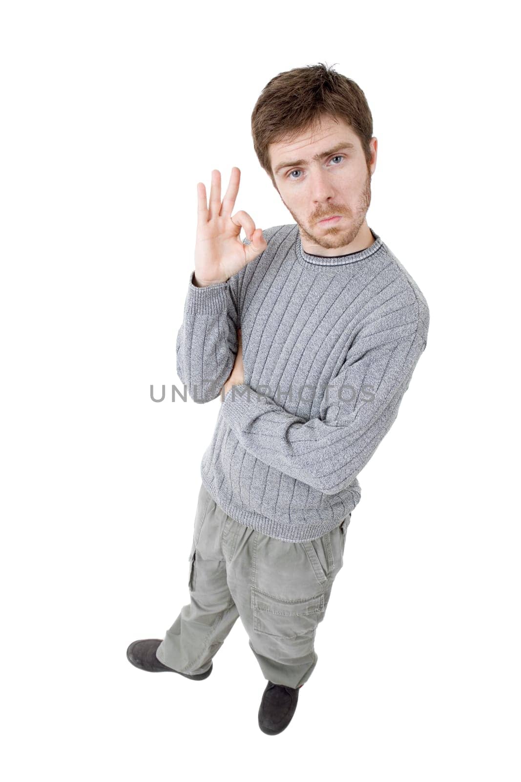 young casual man full body in a white background