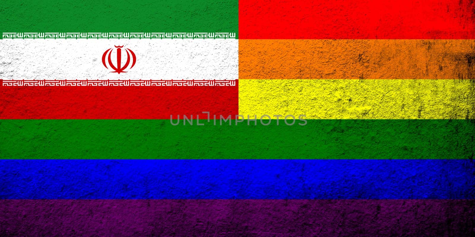 Iran Rainbow LGBT pride flag. Grunge background