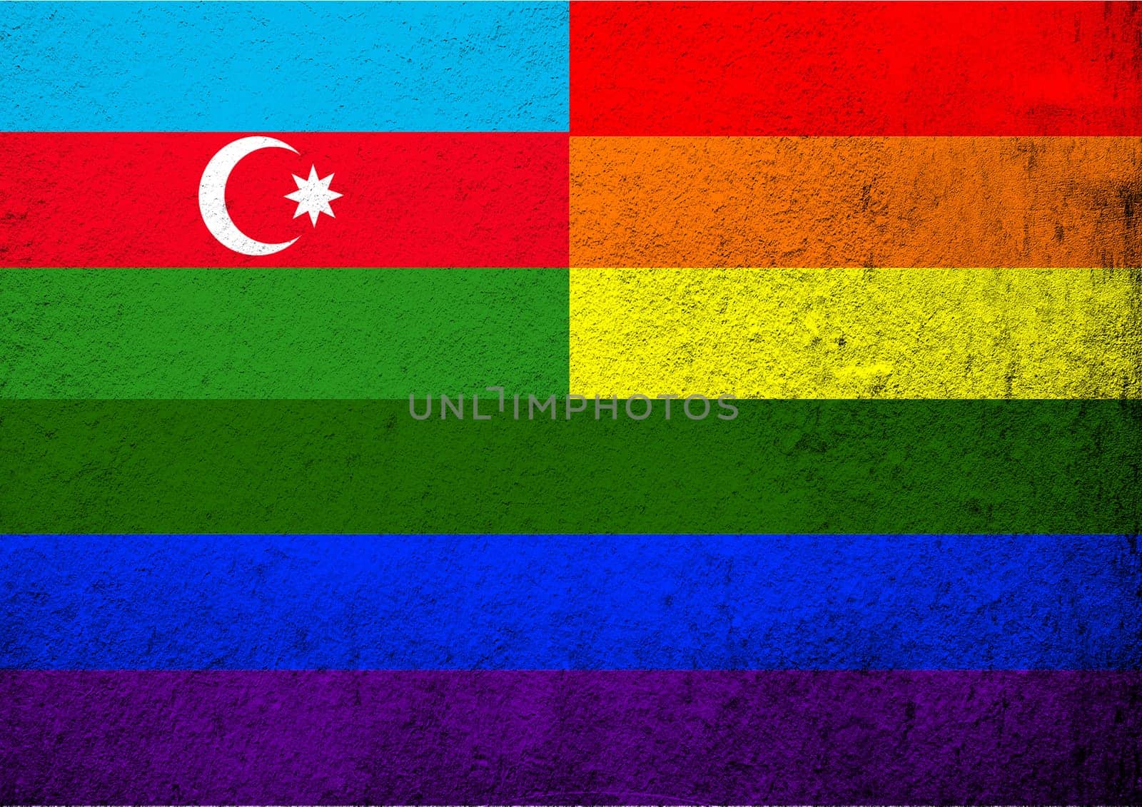 Rainbow pride flag of the LGBT community of Azerbaijan. Grunge background