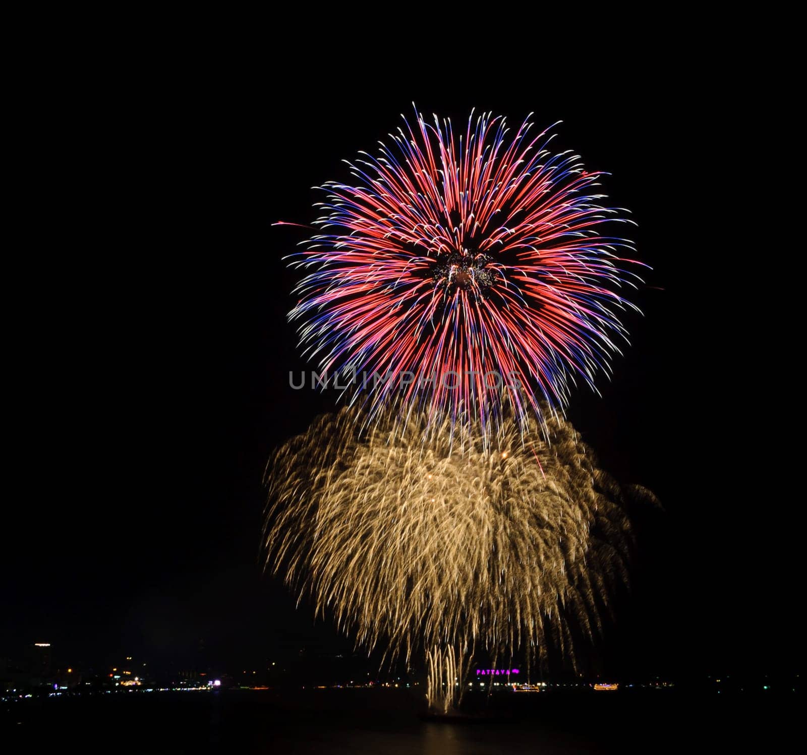 Fireworks at Pattaya beach, Thailand