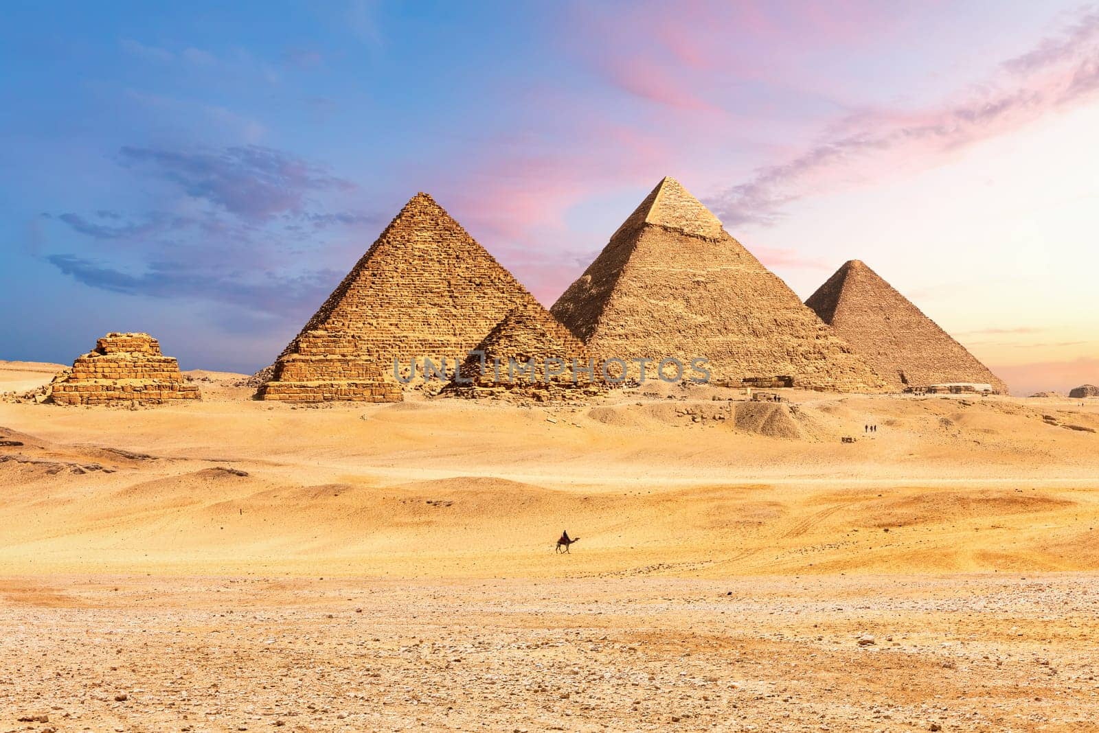 Famous Great Pyramids of Egypt, Giza, Cairo district.