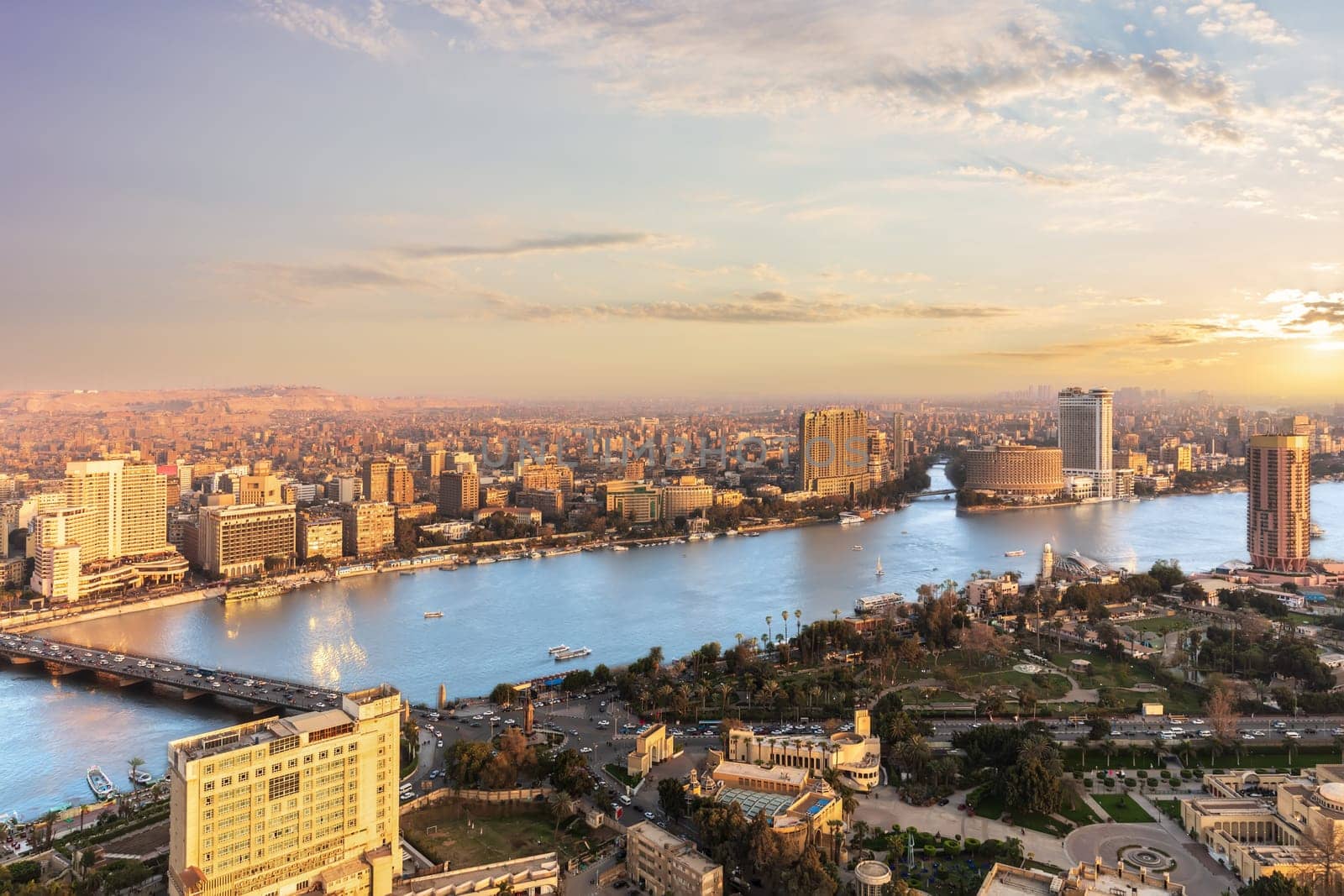 The Nile view in Cairo from the TV Tower, Egypt.