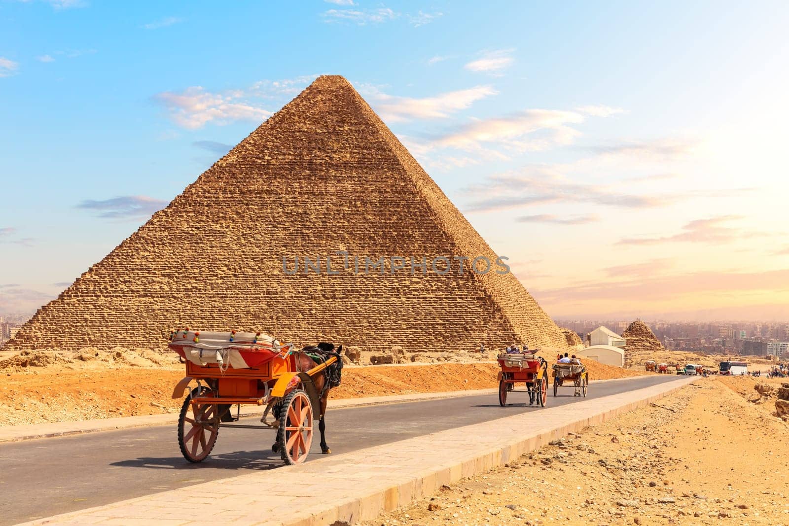 A Carriage near the Pyramids of Egypt, Giza.