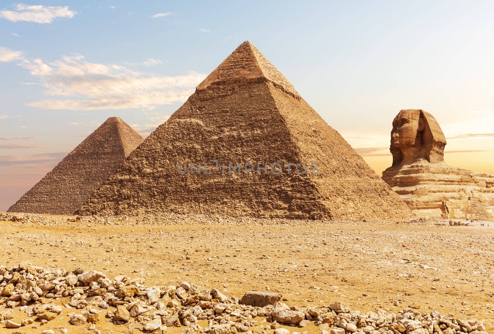 The Great Sphinx and the Pyramids of Egypt, Giza.