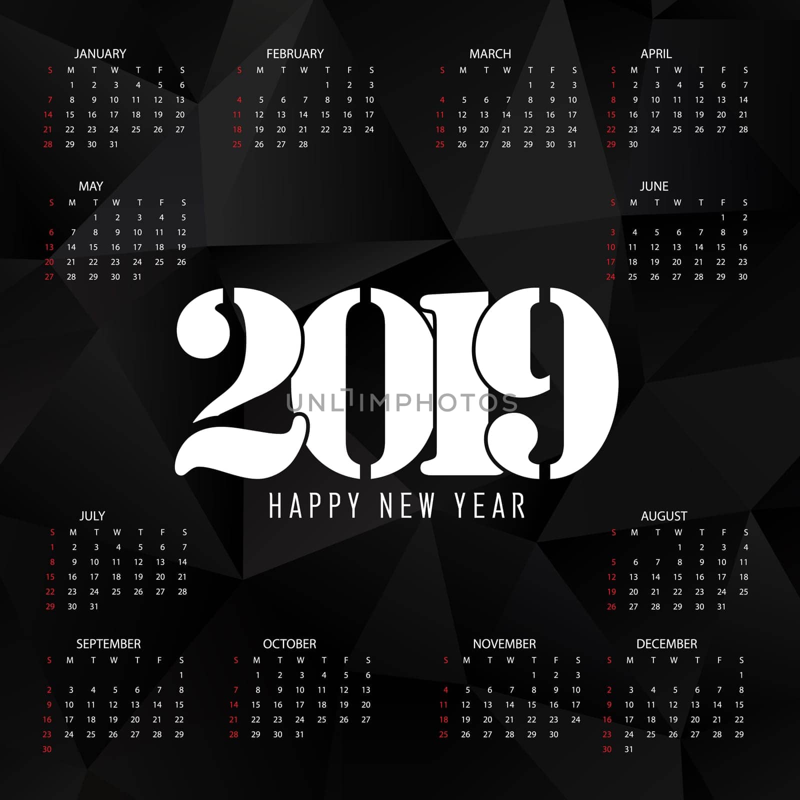 Calendar background with a dark low poly design