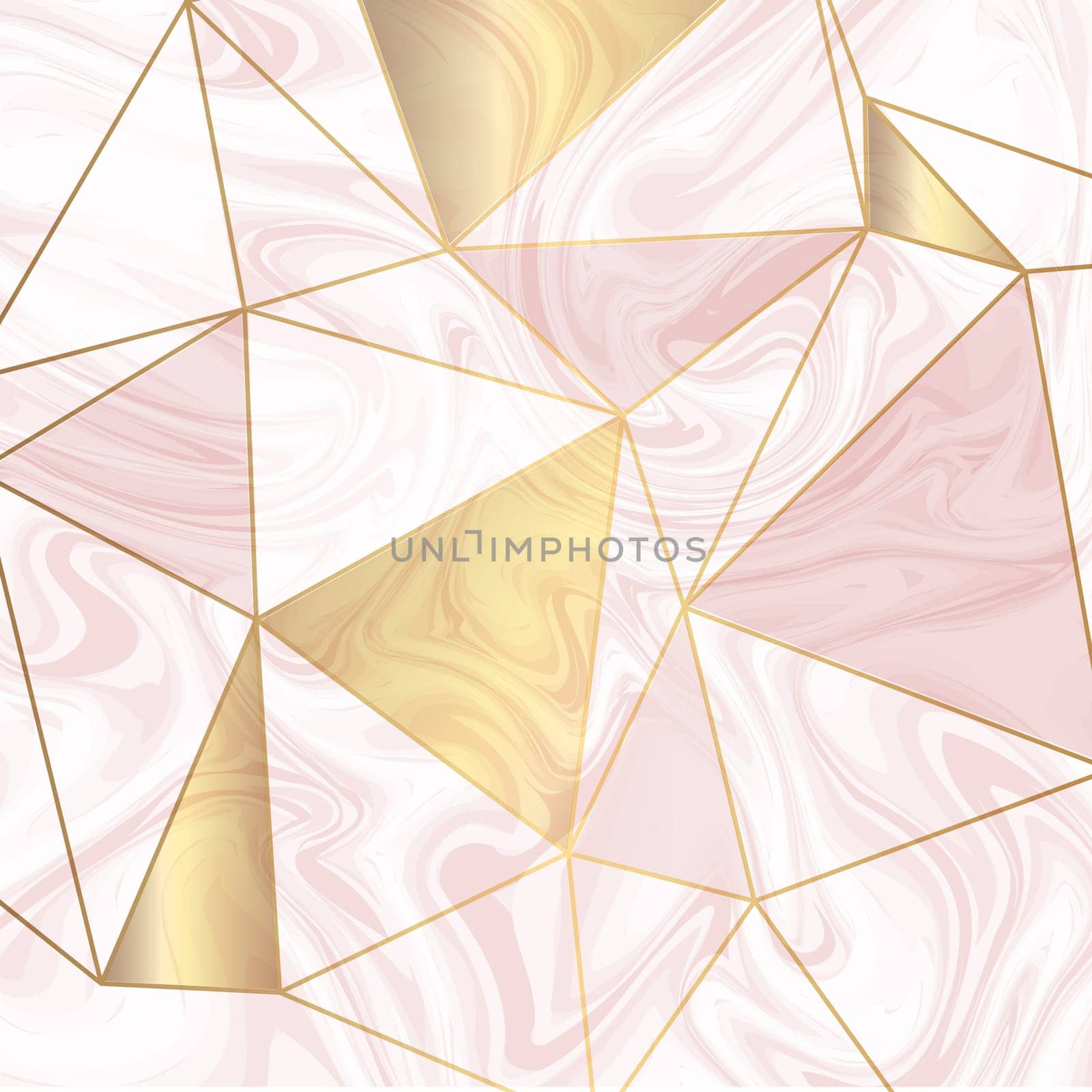 Low poly design with gold accents on marble texture