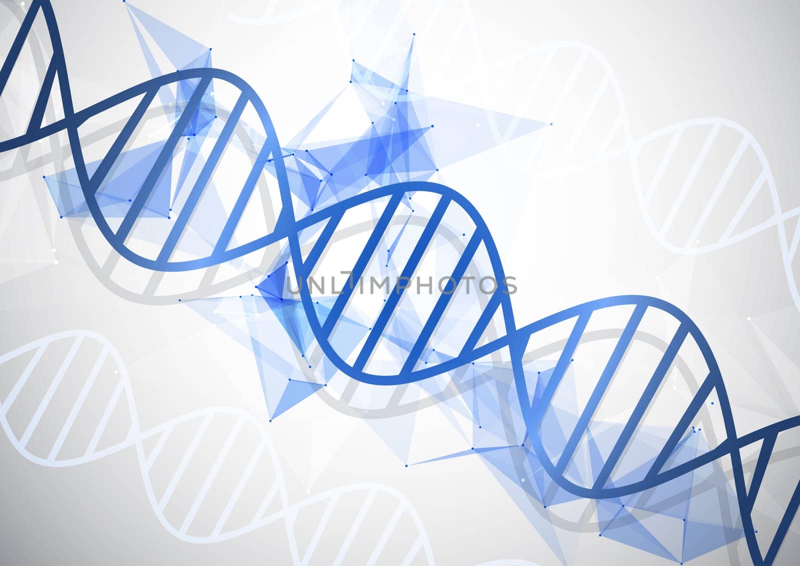 Medical background with abstract DNA strands  on low poly design