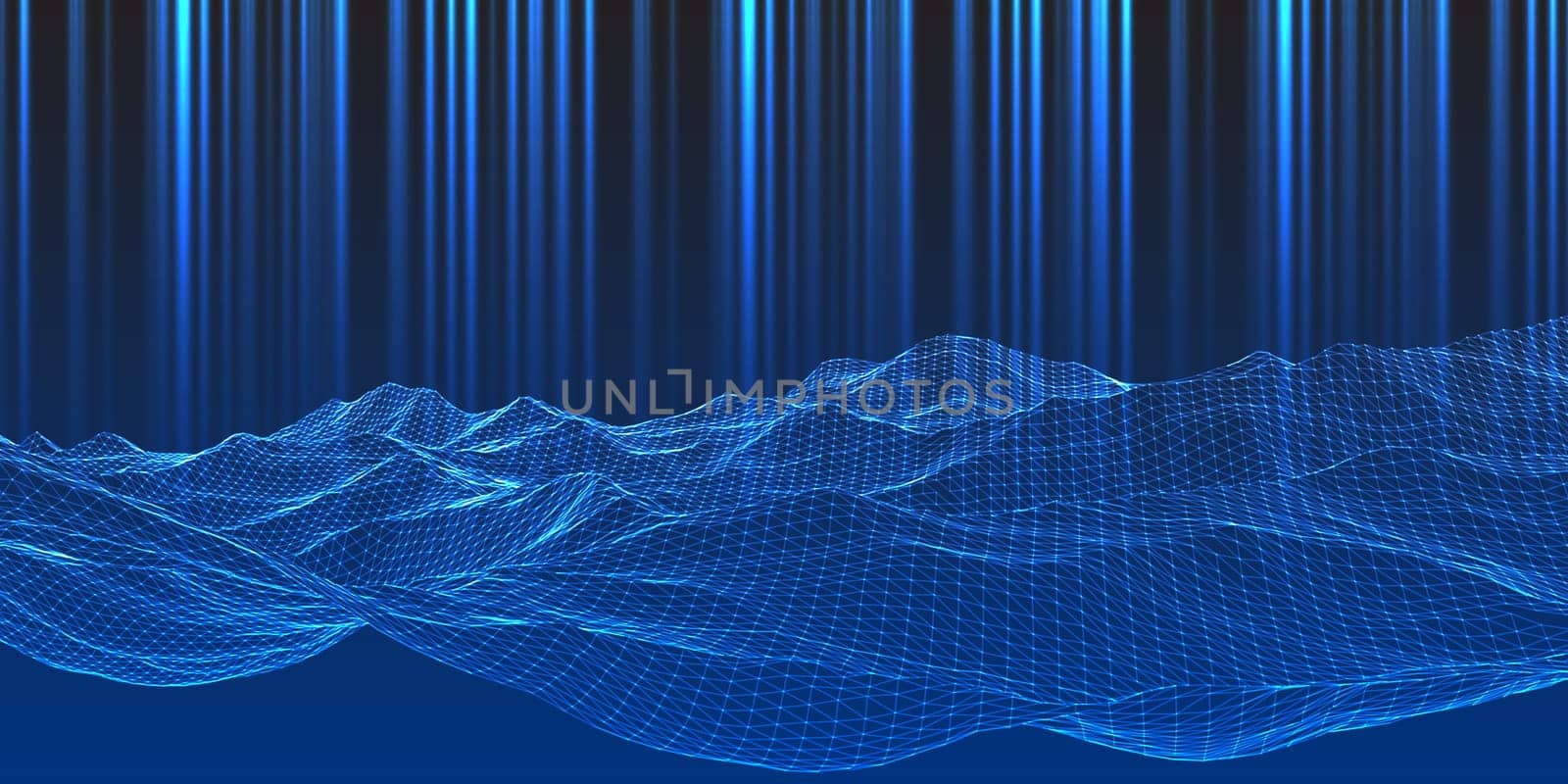 Modern techno background with a wireframe landscape design