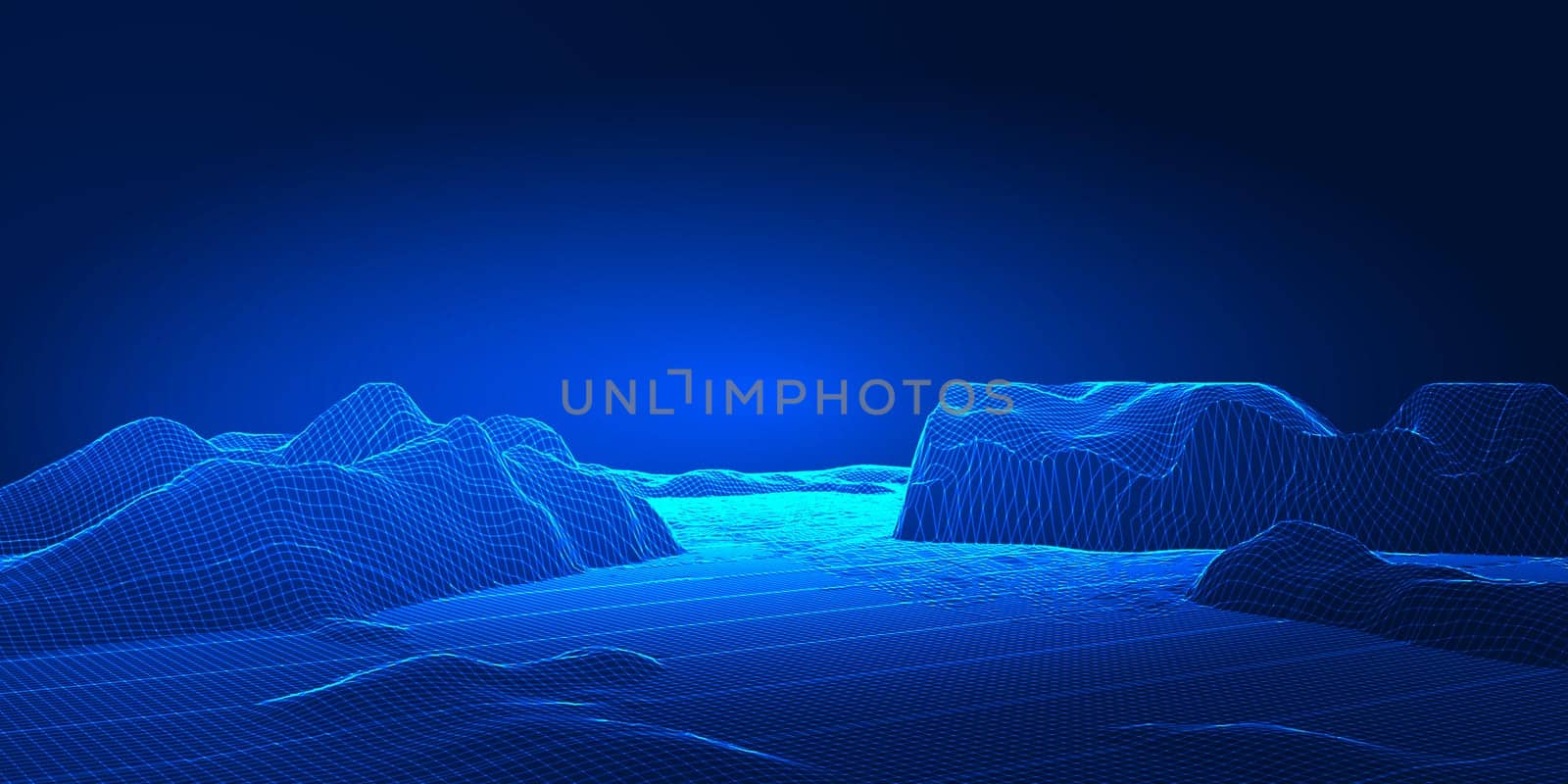Modern techno wireframe landscape banner design