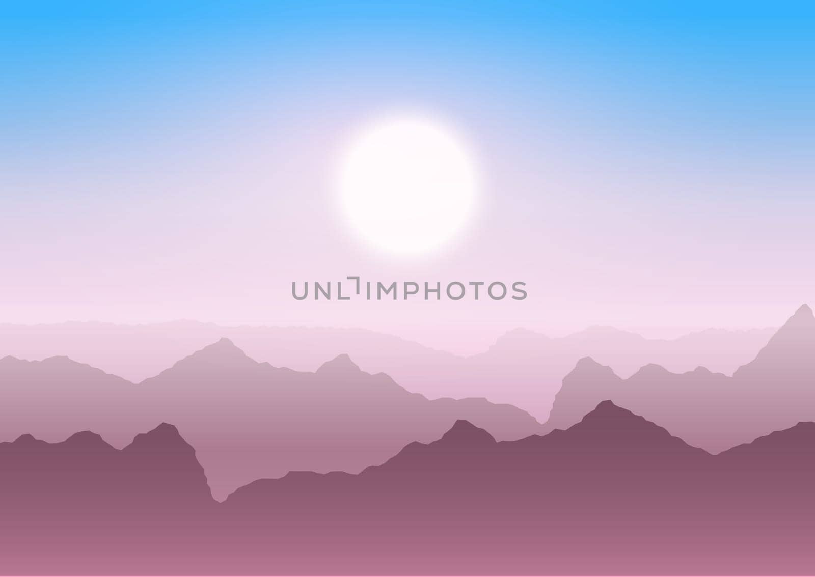 Silhouette of a mountain landscape at sunset