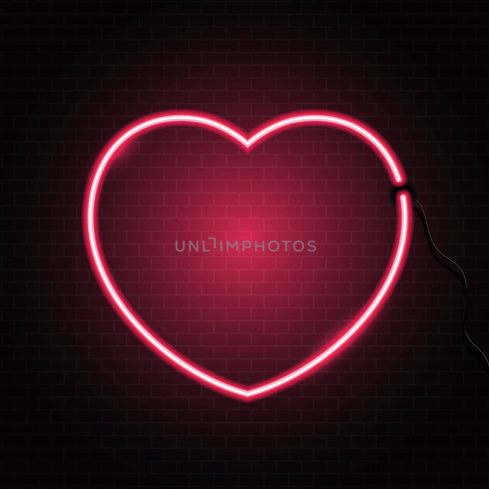 Glowing neon heart on a brick wall texture