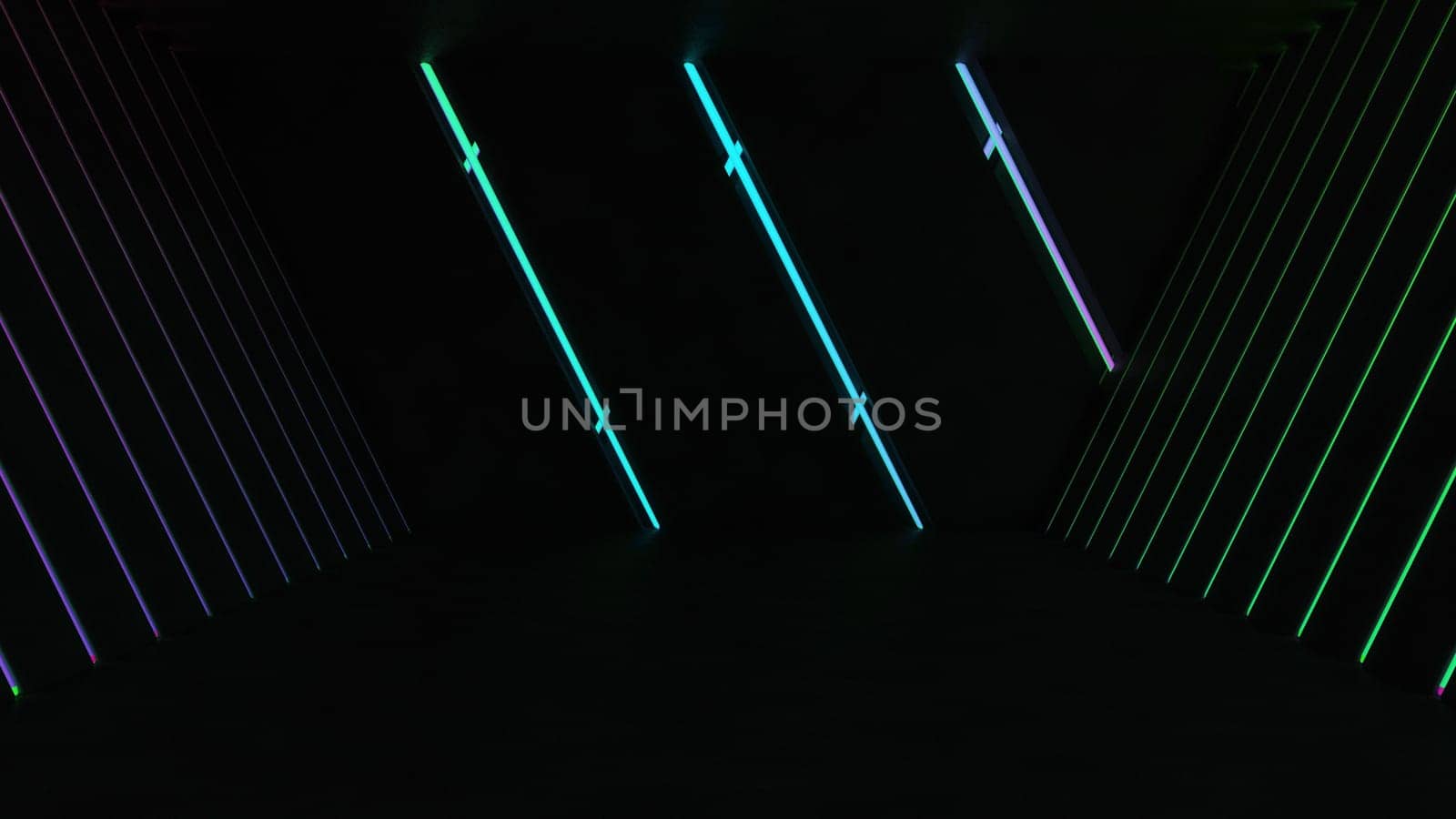 3D Render of Empty concrete room with neon lights