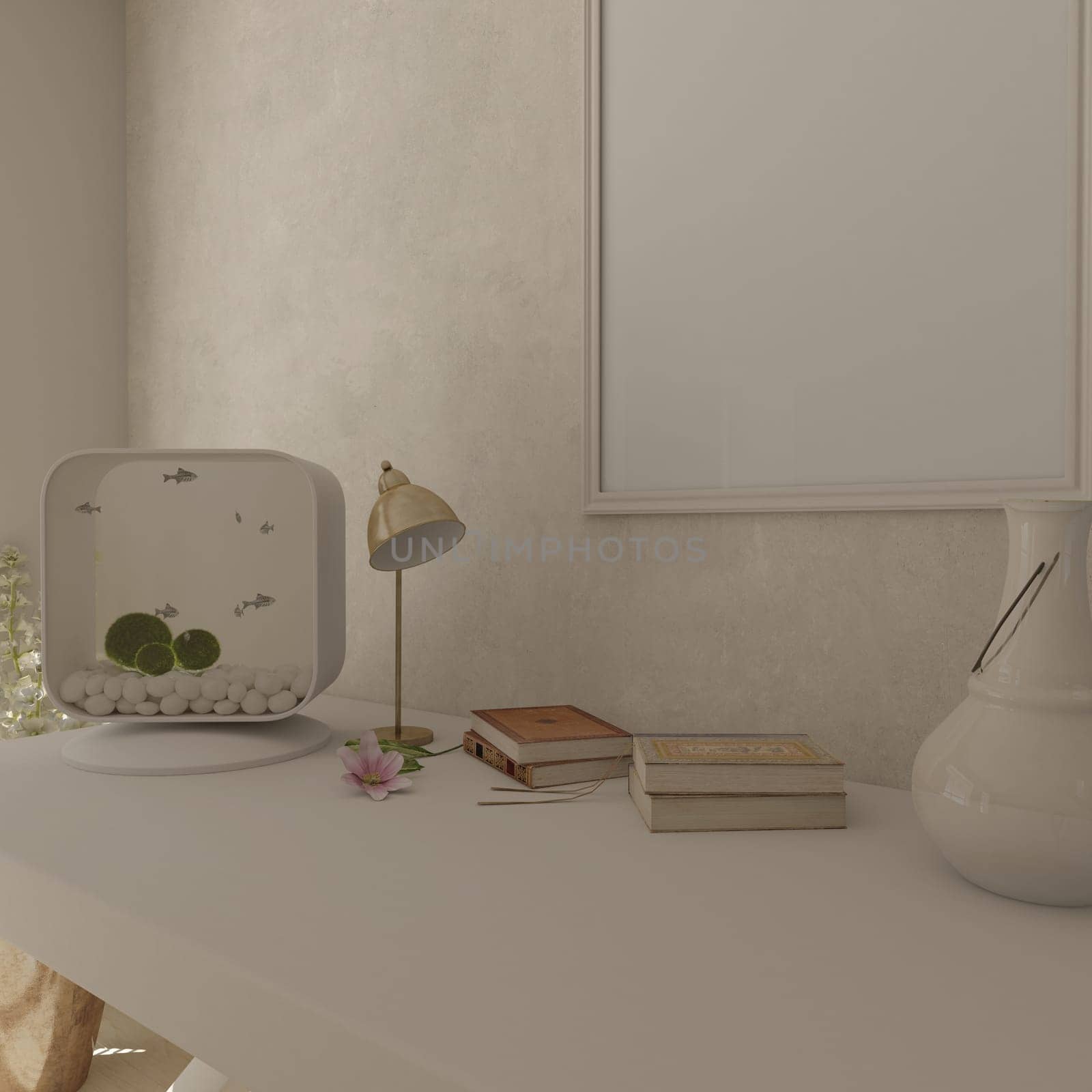 Render of 3D contemporary Living Room Interior and modern furniture