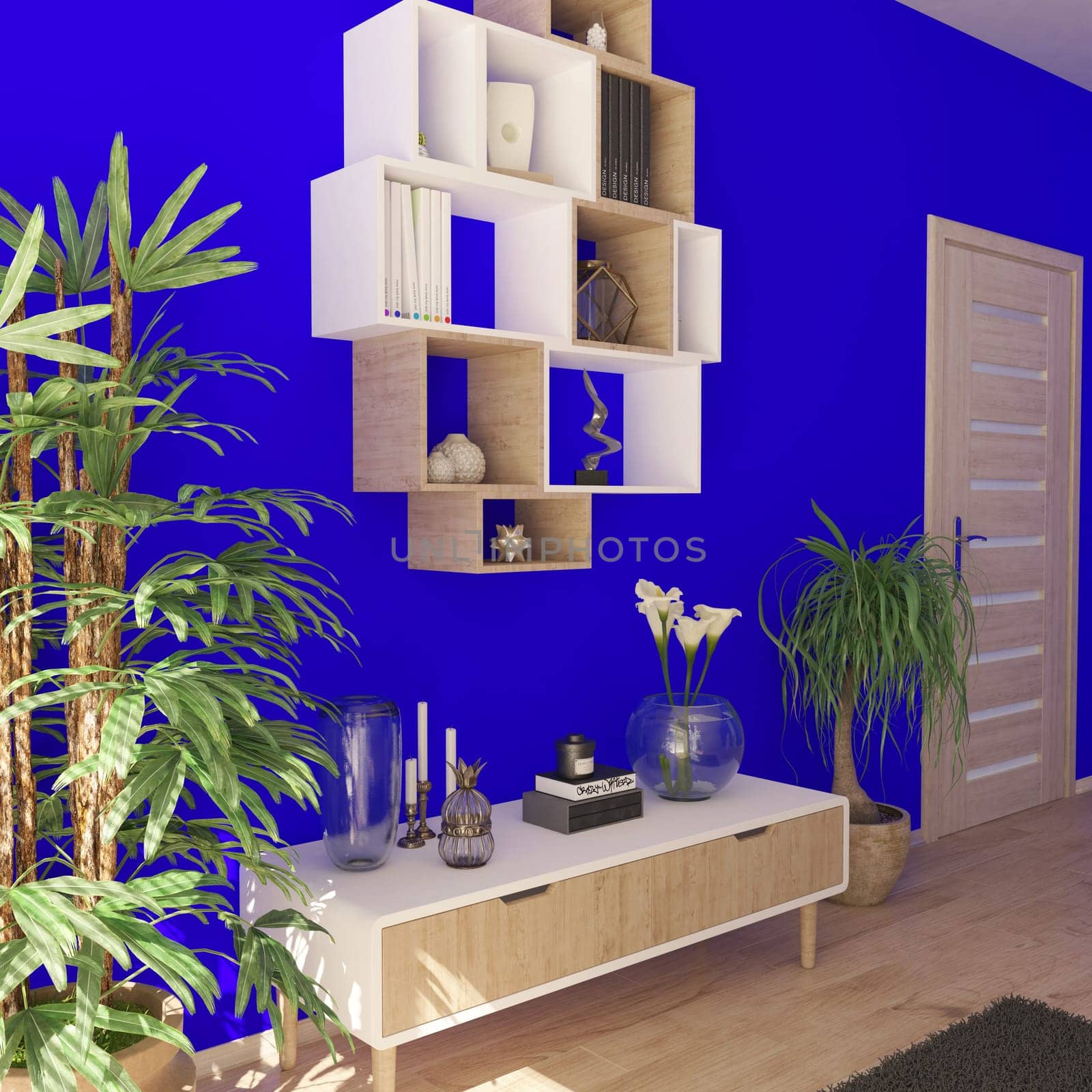 Render of 3D contemporary Living Room Interior and modern furniture