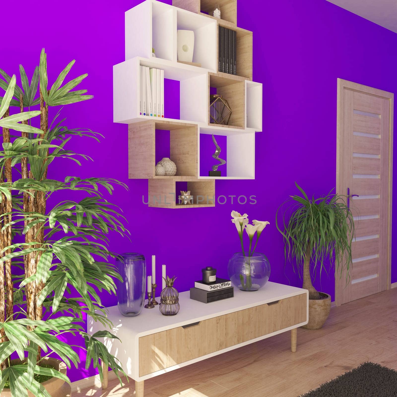Render of 3D contemporary Living Room Interior and modern furniture