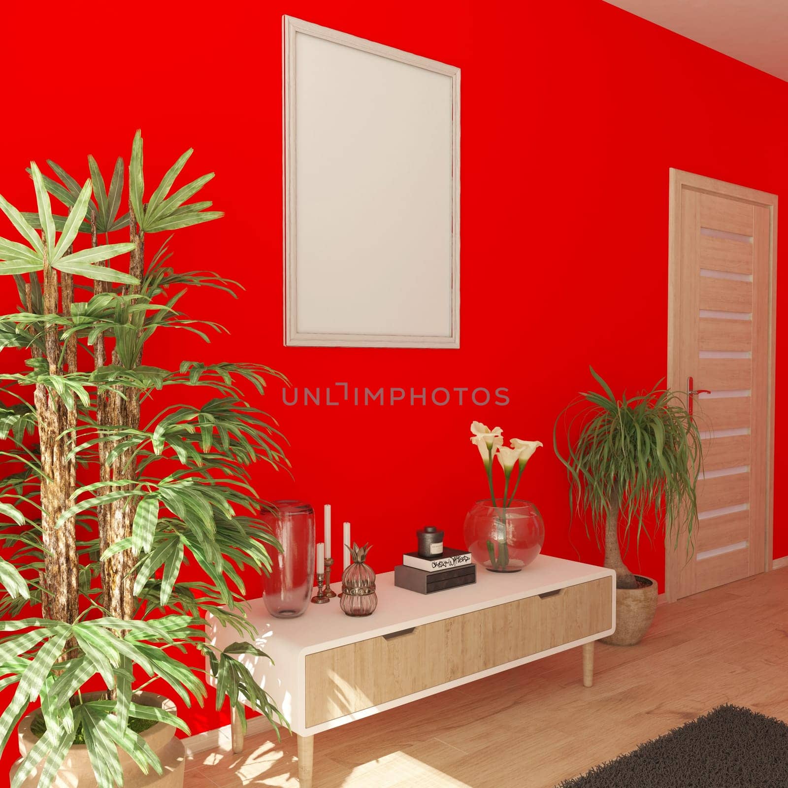 Render of 3D contemporary Living Room Interior and modern furniture