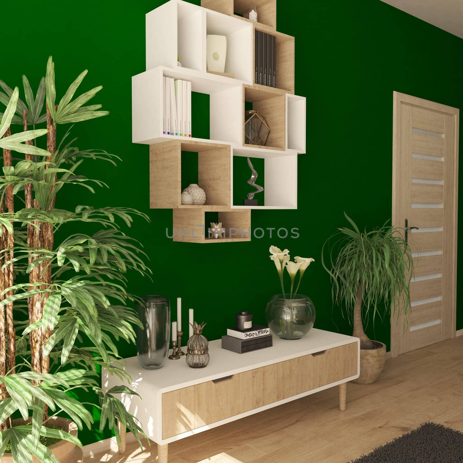 Render of 3D contemporary Living Room Interior and modern furniture
