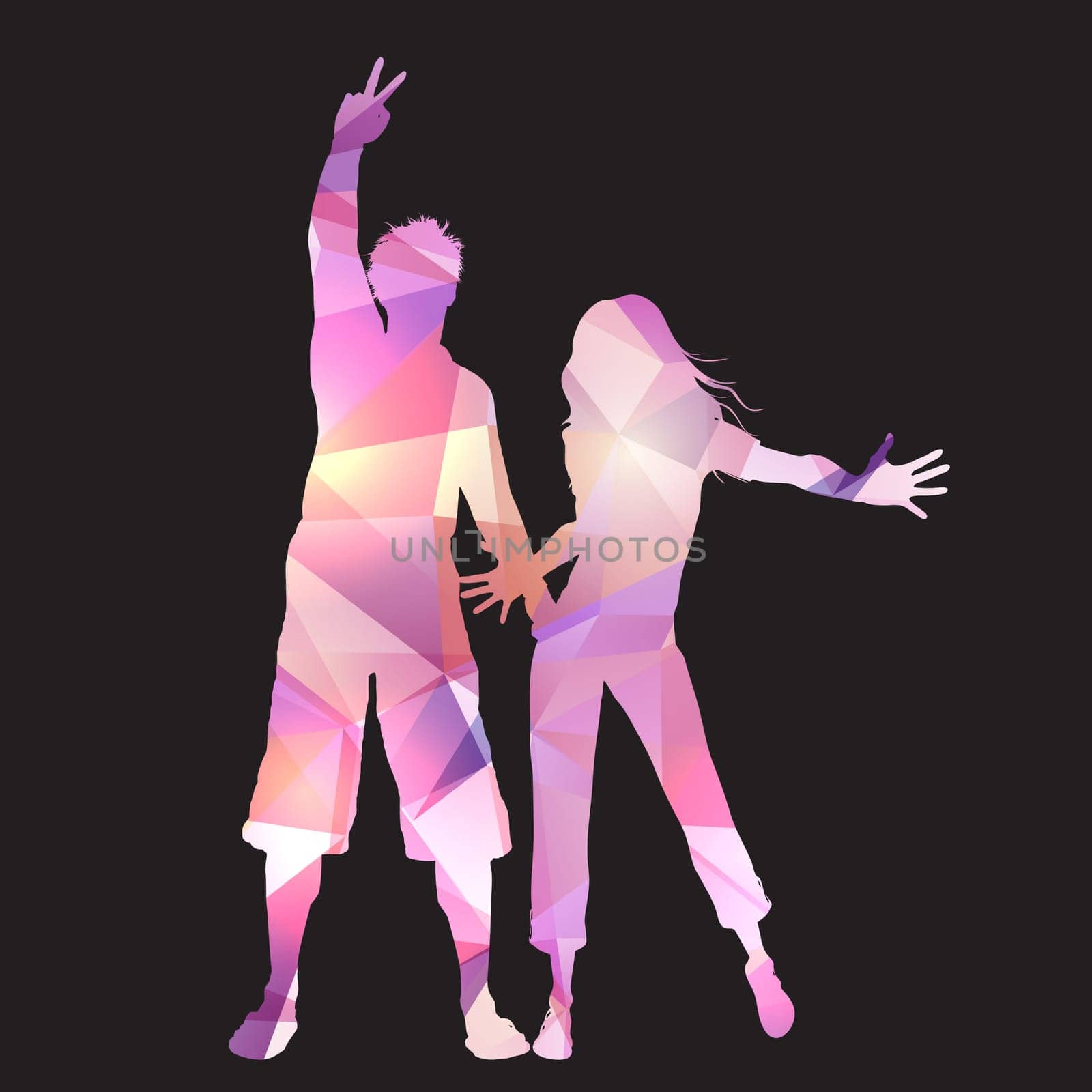Silhouette of a party couple on a low poly background