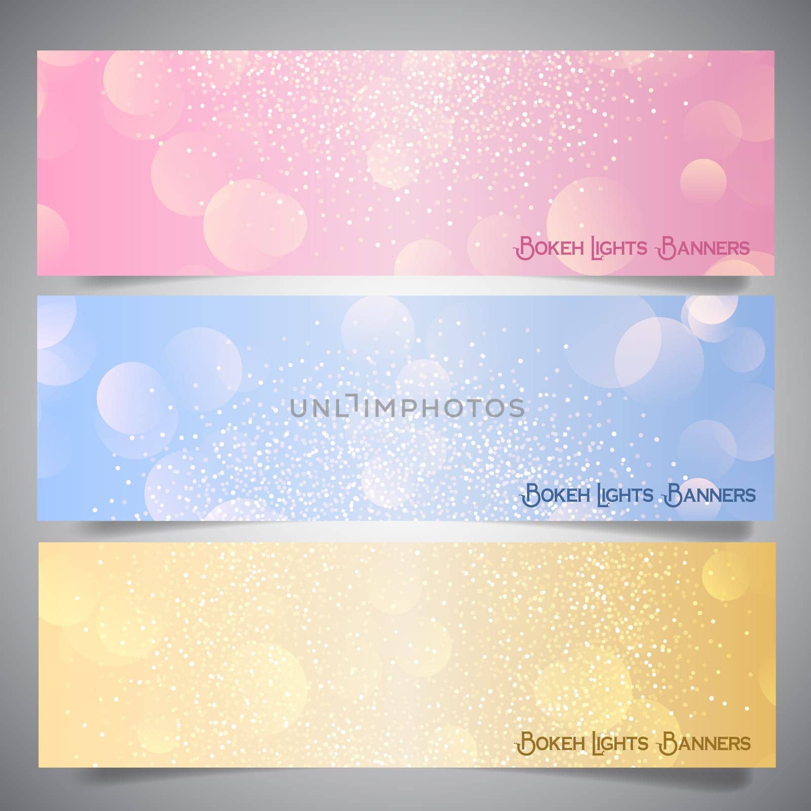 Collection of banners with bokeh lights designs in pastel colours