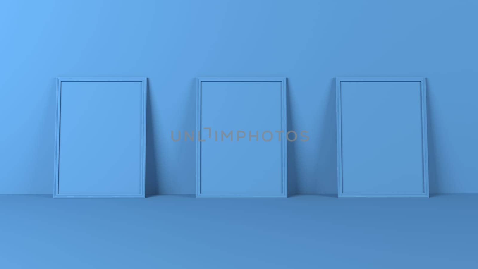 Render of 3D Blank Picture Frames on Empty Wall
