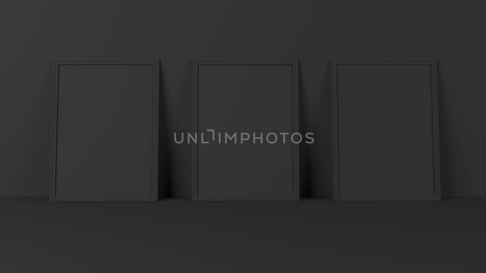 Render of 3D Blank Picture Frames on Empty Wall